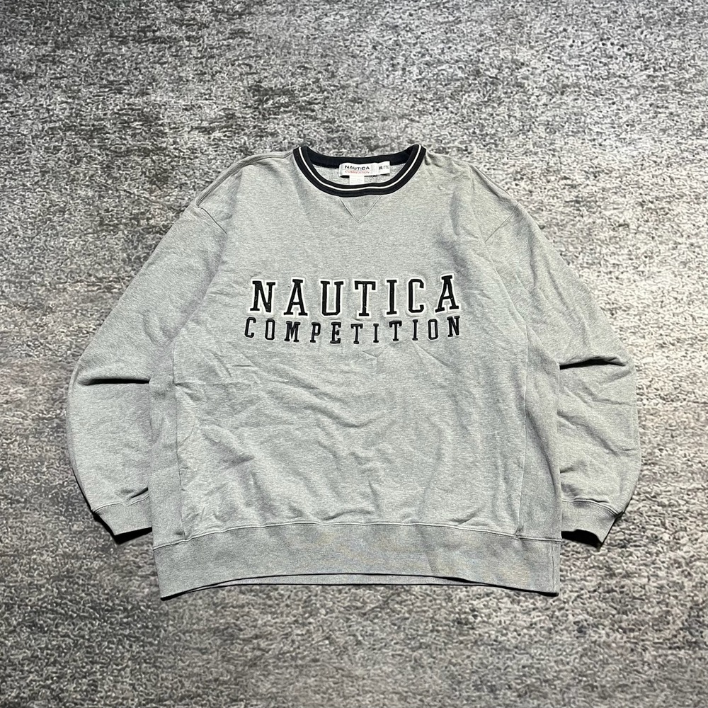Nautica Competition Crewneck Sweatshirt Mens XXL Gray Vintage 90s Y2K Spell Out